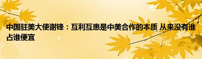 中国驻美大使谢锋：互利互惠是中美合作的本质 从来没有谁占谁便宜