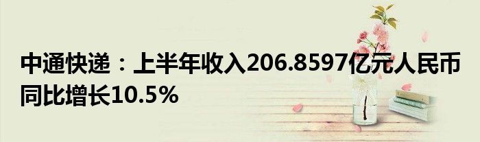 中通快递：上半年收入206.8597亿元人民币 同比增长10.5%