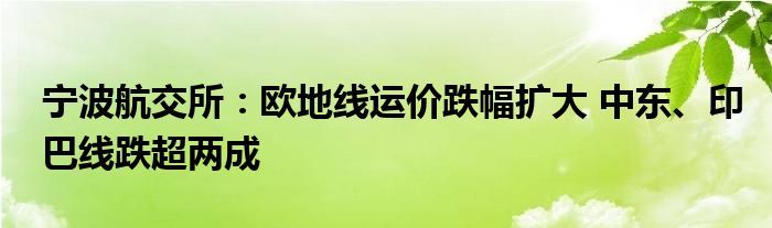 宁波航交所：欧地线运价跌幅扩大 中东、印巴线跌超两成