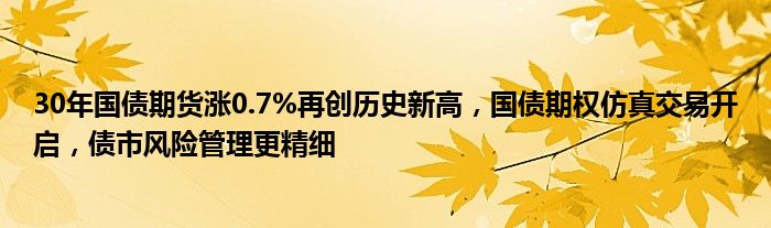 30年国债期货涨0.7%再创历史新高，国债期权仿真交易开启，债市风险管理更精细