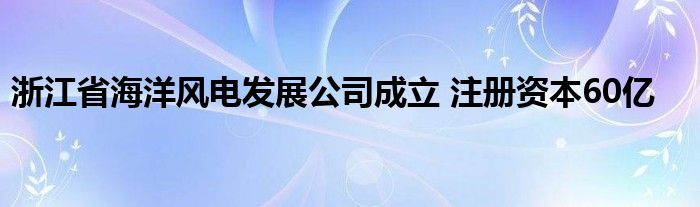 浙江省海洋风电发展公司成立 注册资本60亿