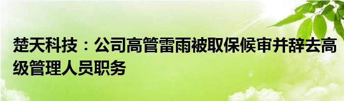 楚天科技：公司高管雷雨被取保候审并辞去高级管理人员职务