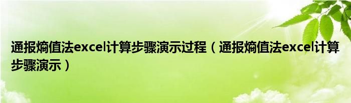 通报熵值法excel计算步骤演示过程（通报熵值法excel计算步骤演示）