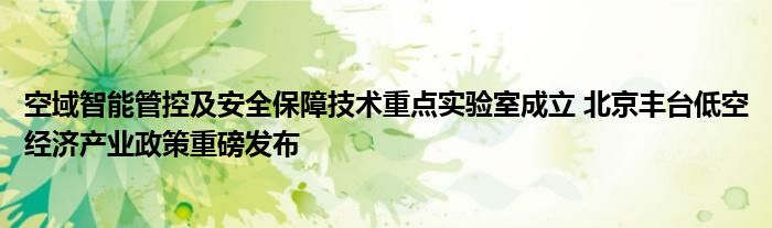 空域智能管控及安全保障技术重点实验室成立 北京丰台低空经济产业政策重磅发布