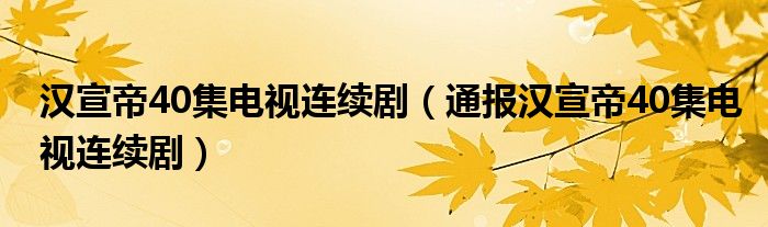 汉宣帝40集电视连续剧（通报汉宣帝40集电视连续剧）