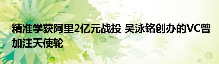 精准学获阿里2亿元战投 吴泳铭创办的VC曾加注天使轮