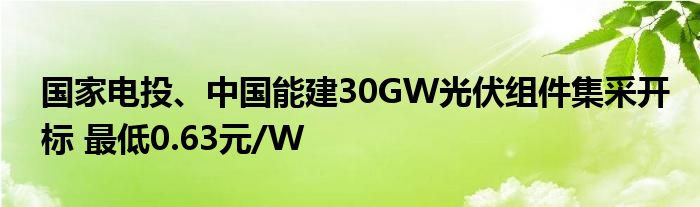 国家电投、中国能建30GW光伏组件集采开标 最低0.63元/W