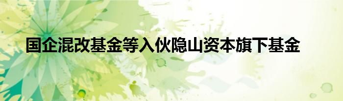 国企混改基金等入伙隐山资本旗下基金