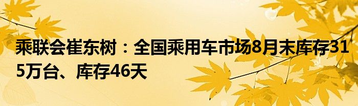 乘联会崔东树：全国乘用车市场8月末库存315万台、库存46天