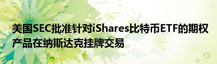 美国SEC批准针对iShares比特币ETF的期权产品在纳斯达克挂牌交易