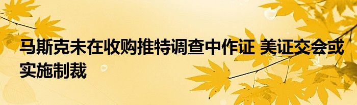 马斯克未在收购推特调查中作证 美证交会或实施制裁