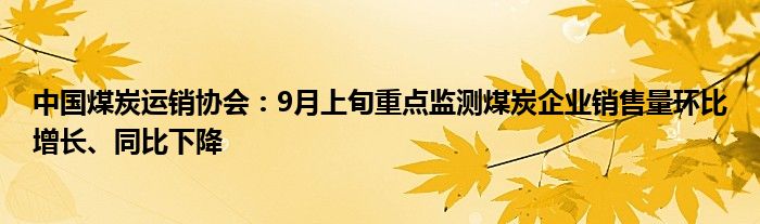 中国煤炭运销协会：9月上旬重点监测煤炭企业销售量环比增长、同比下降