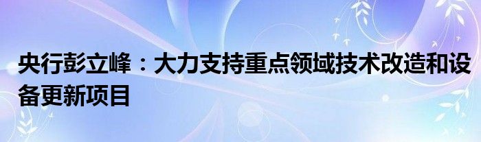 央行彭立峰：大力支持重点领域技术改造和设备更新项目