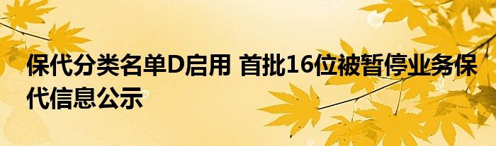 保代分类名单D启用 首批16位被暂停业务保代信息公示