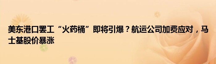 美东港口罢工“火药桶”即将引爆？航运公司加费应对，马士基股价暴涨