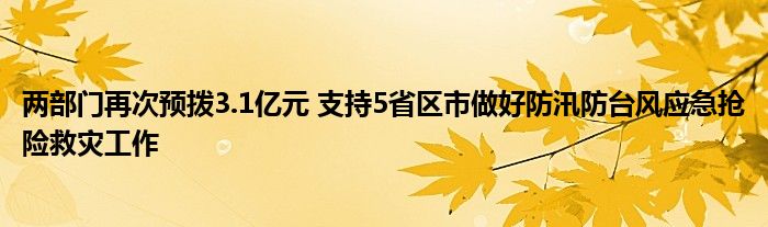 两部门再次预拨3.1亿元 支持5省区市做好防汛防台风应急抢险救灾工作