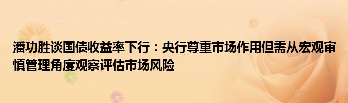 潘功胜谈国债收益率下行：央行尊重市场作用但需从宏观审慎管理角度观察评估市场风险