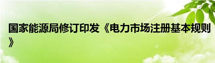 国家能源局修订印发《电力市场注册基本规则》