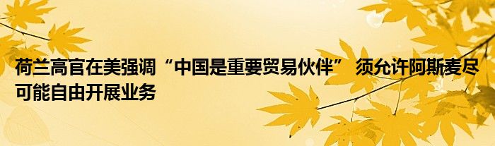 荷兰高官在美强调“中国是重要贸易伙伴” 须允许阿斯麦尽可能自由开展业务