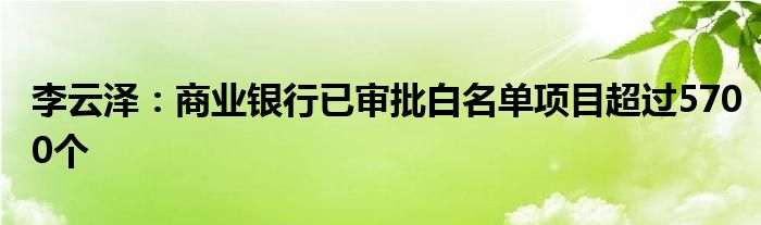 李云泽：商业银行已审批白名单项目超过5700个