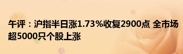 午评：沪指半日涨1.73%收复2900点 全市场超5000只个股上涨