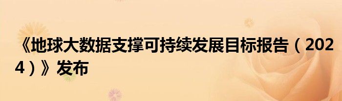 《地球大数据支撑可持续发展目标报告（2024）》发布