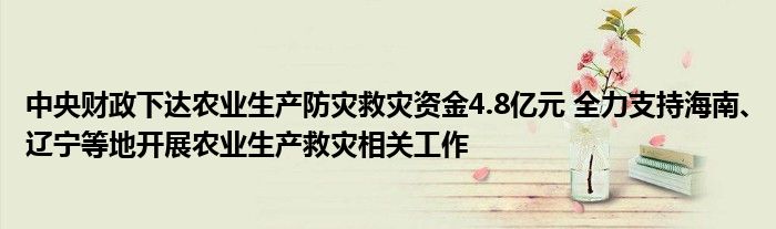 中央财政下达农业生产防灾救灾资金4.8亿元 全力支持海南、辽宁等地开展农业生产救灾相关工作