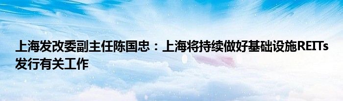 上海发改委副主任陈国忠：上海将持续做好基础设施REITs发行有关工作