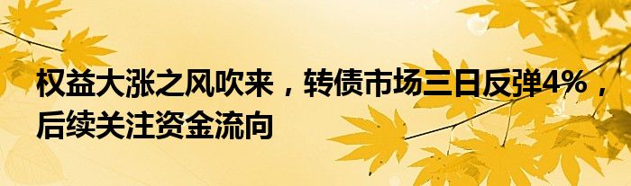 权益大涨之风吹来，转债市场三日反弹4%，后续关注资金流向