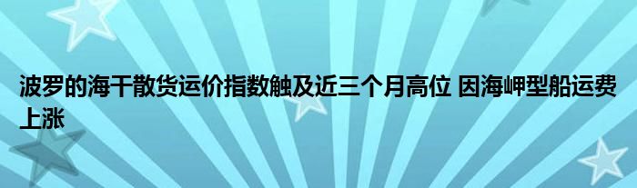 波罗的海干散货运价指数触及近三个月高位 因海岬型船运费上涨