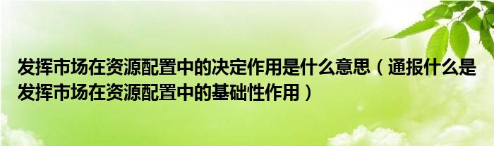 发挥市场在资源配置中的决定作用是什么意思（通报什么是发挥市场在资源配置中的基础性作用）