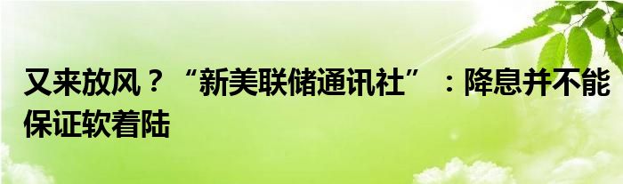 又来放风？“新美联储通讯社”：降息并不能保证软着陆