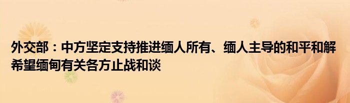 外交部：中方坚定支持推进缅人所有、缅人主导的和平和解 希望缅甸有关各方止战和谈