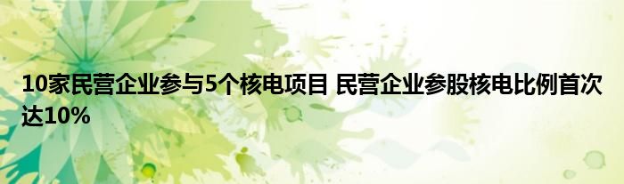 10家民营企业参与5个核电项目 民营企业参股核电比例首次达10%