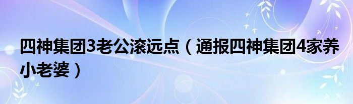 四神集团3老公滚远点（通报四神集团4家养小老婆）