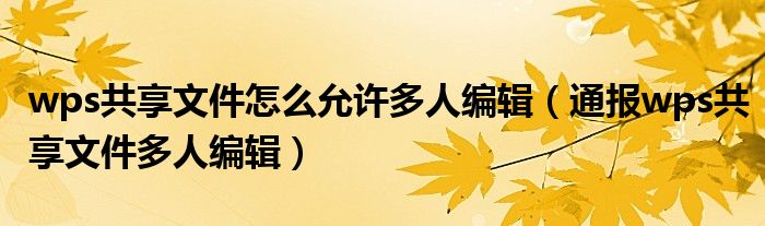 wps共享文件怎么允许多人编辑（通报wps共享文件多人编辑）