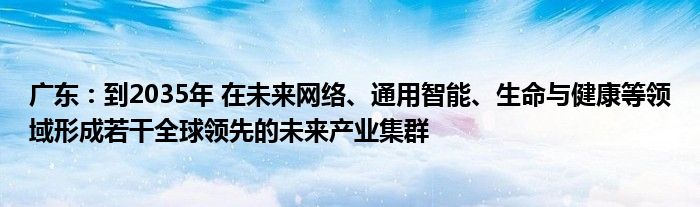 广东：到2035年 在未来网络、通用智能、生命与健康等领域形成若干全球领先的未来产业集群