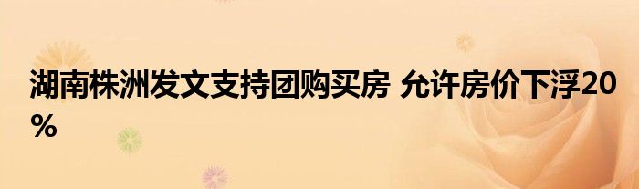 湖南株洲发文支持团购买房 允许房价下浮20%