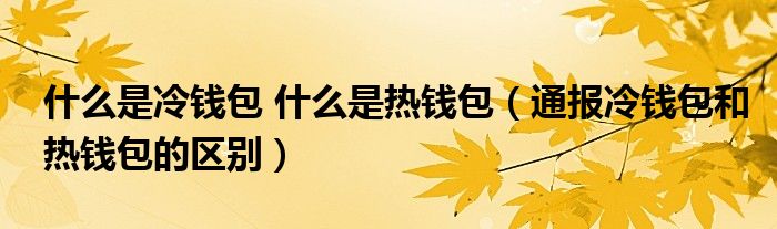 什么是冷钱包 什么是热钱包（通报冷钱包和热钱包的区别）