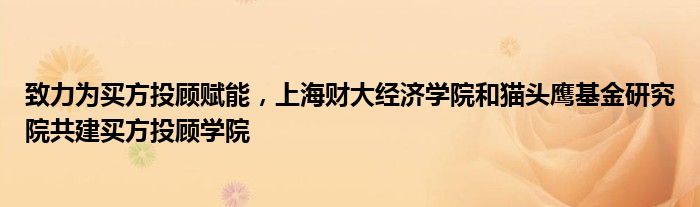 致力为买方投顾赋能，上海财大经济学院和猫头鹰基金研究院共建买方投顾学院