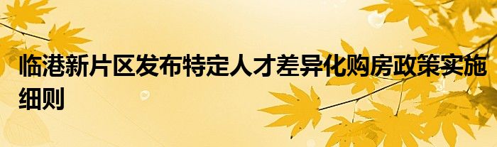 临港新片区发布特定人才差异化购房政策实施细则