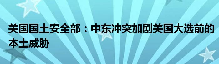 美国国土安全部：中东冲突加剧美国大选前的本土威胁