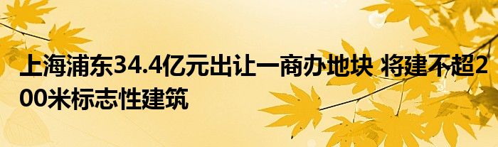 上海浦东34.4亿元出让一商办地块 将建不超200米标志性建筑