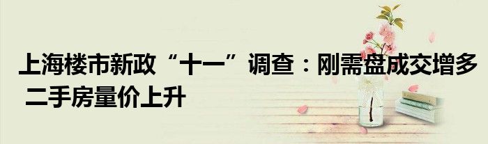 上海楼市新政“十一”调查：刚需盘成交增多 二手房量价上升