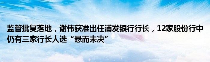 监管批复落地，谢伟获准出任浦发银行行长，12家股份行中仍有三家行长人选“悬而未决”