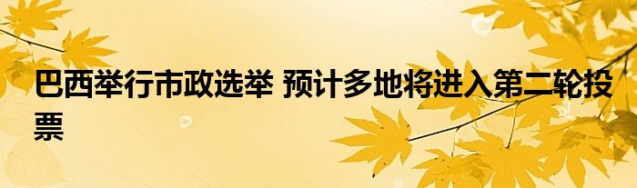 巴西举行市政选举 预计多地将进入第二轮投票