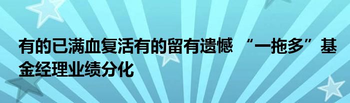 有的已满血复活有的留有遗憾 “一拖多”基金经理业绩分化