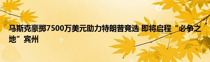 马斯克豪掷7500万美元助力特朗普竞选 即将启程“必争之地”宾州