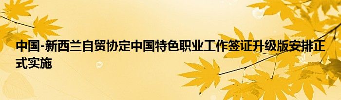 中国-新西兰自贸协定中国特色职业工作签证升级版安排正式实施