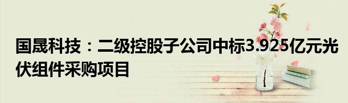 国晟科技：二级控股子公司中标3.925亿元光伏组件采购项目